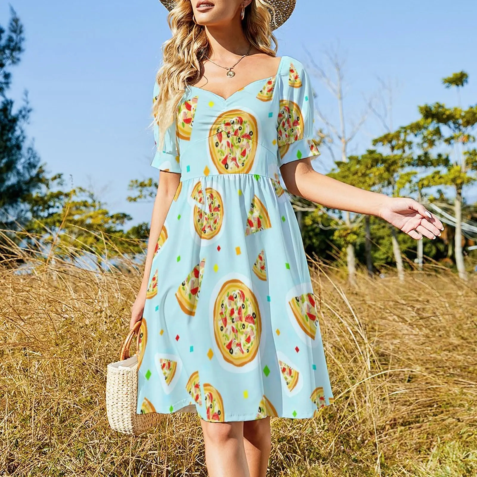 Pizza Dress  Elegant Dresses Summer Korean Fashion Casual Dress Custom Vestidos Big Size 3XL 4XL