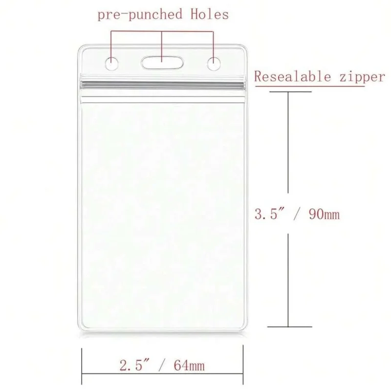 防水タイプの再封可能なジッパー付き縦型IDカードネームタグバッジホルダー（縦型ID、黒のランヤード付き、ランヤード付き）