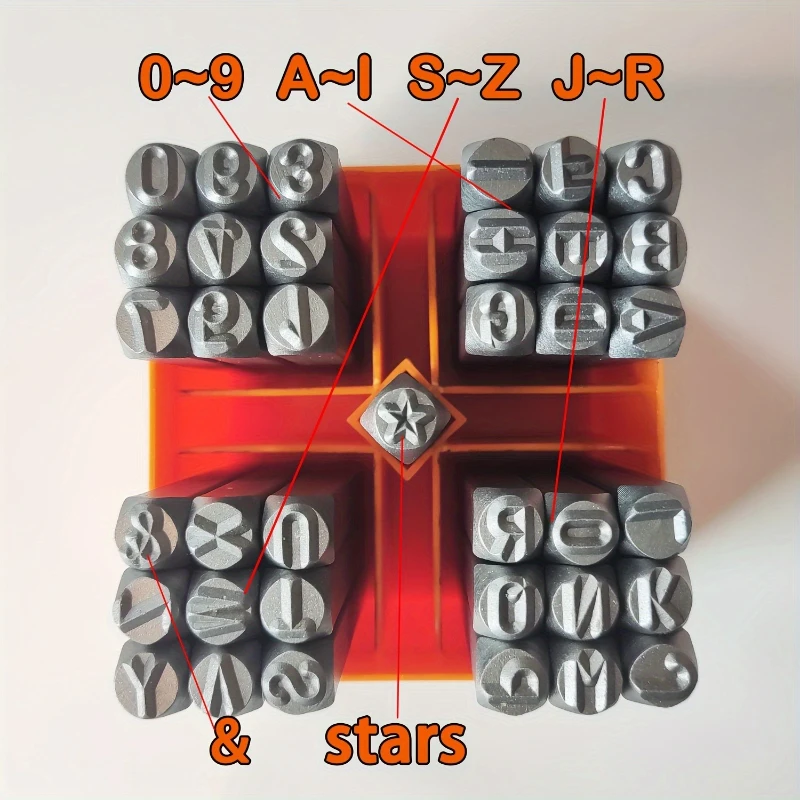 37-piece set numbers (A-Z and 0-8 + star) (6 turns into 9) punch suitable for stamping metal stamping kits plastic wood leather