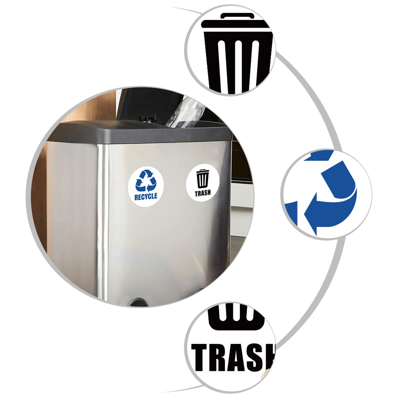 

6 Trash Can Stickers Waterproof Removable Adhesive Labels for Recycling Waste Container Decals Garbage Cans Indoors Outdoors