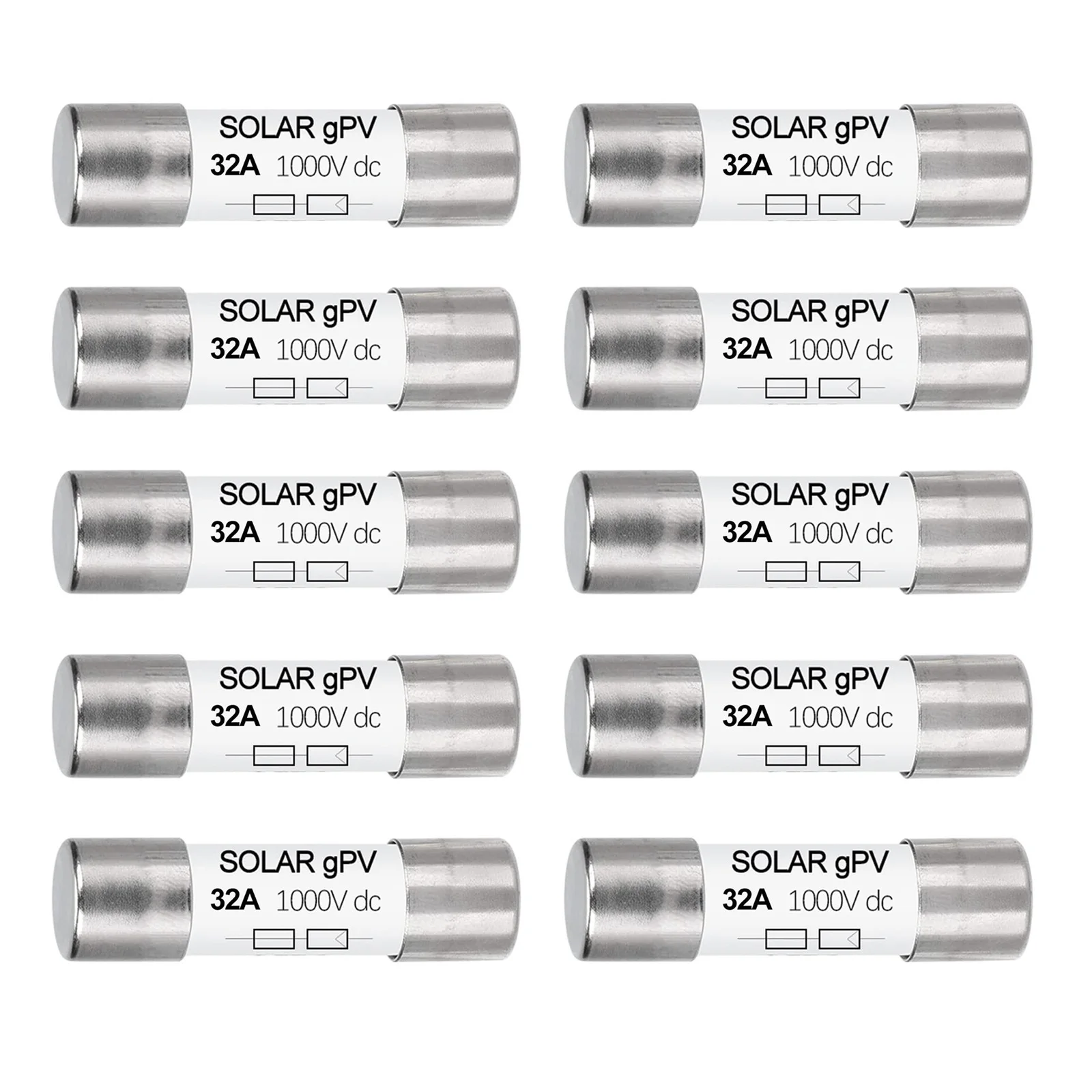 Pack of 10 DC 1000V 32A PV Fuse Tube 10x38mm ZTPV 25 gPV Rated for Solar Array and String Level Overload Protection