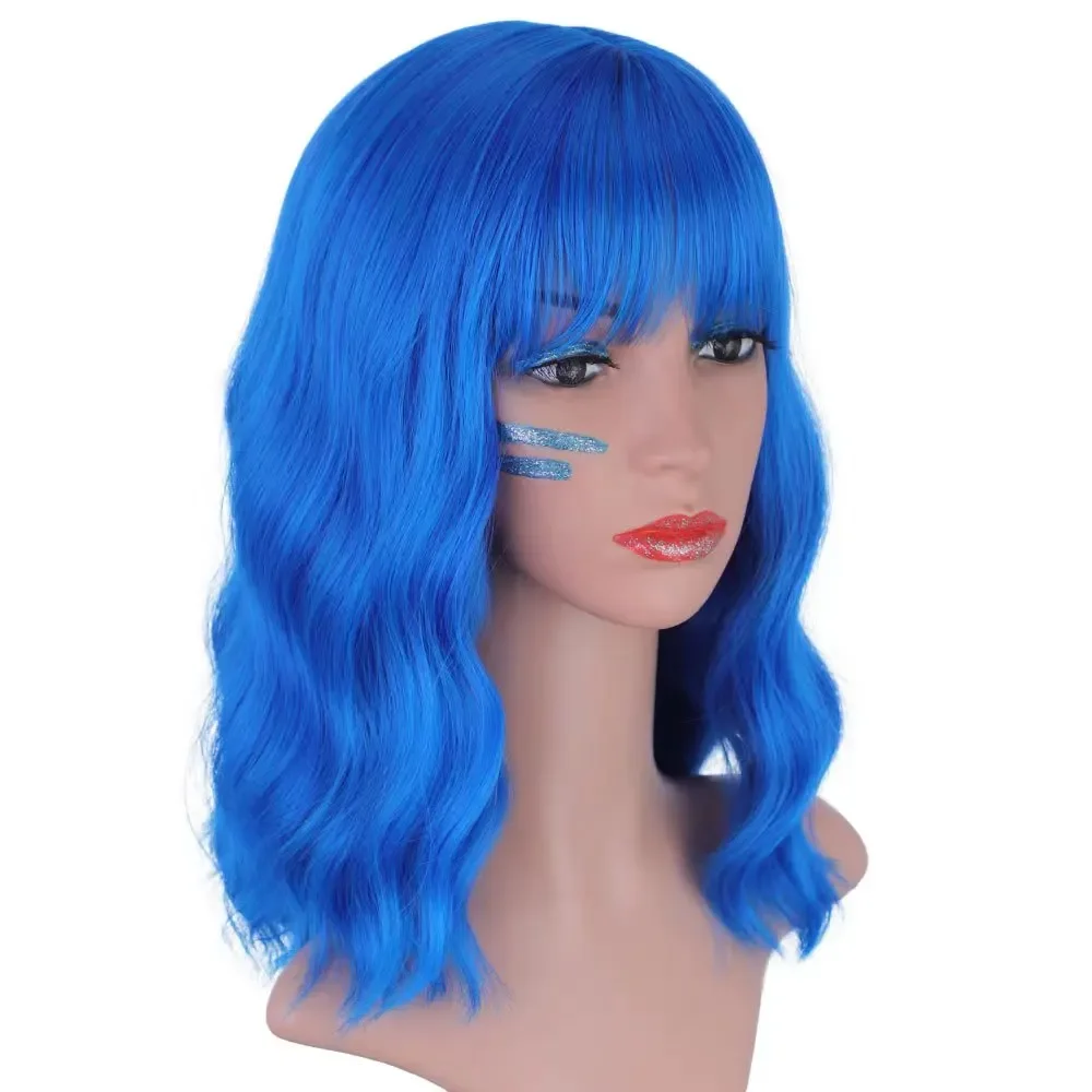 Synthetic wig holiday party cosplay dark Blue water wavy wigs for women