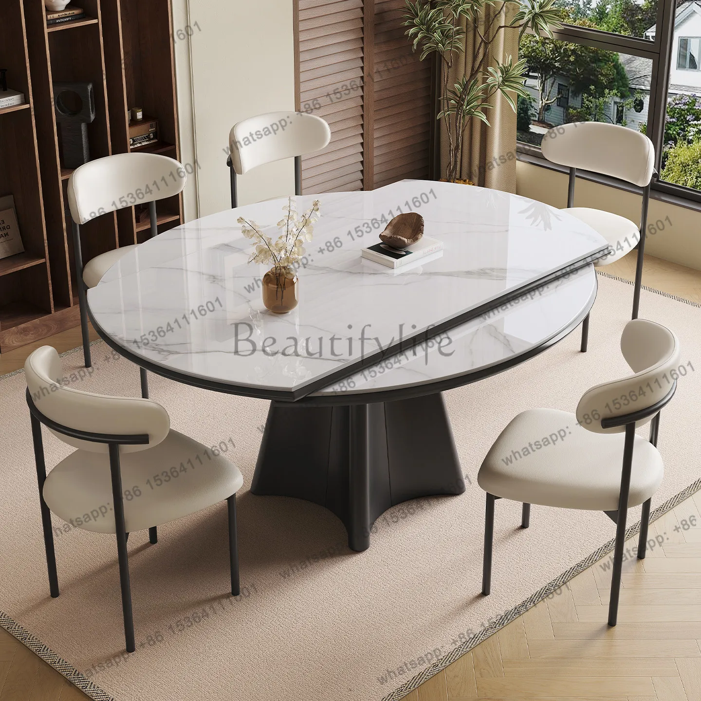 Factory Direct Sales Minimalist Slate Dining Table Italian Light Luxury Rotatable and Retractable Square and Circle Dual Use