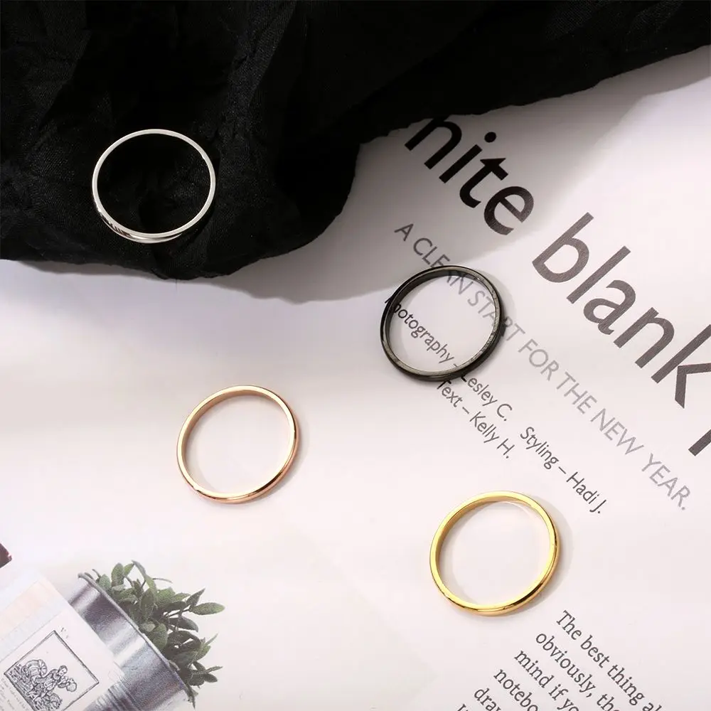 Simple Party Jewelry Stackable Punk Finger Knuckle Plain Band 2MM Thin Ring Stainless Steel