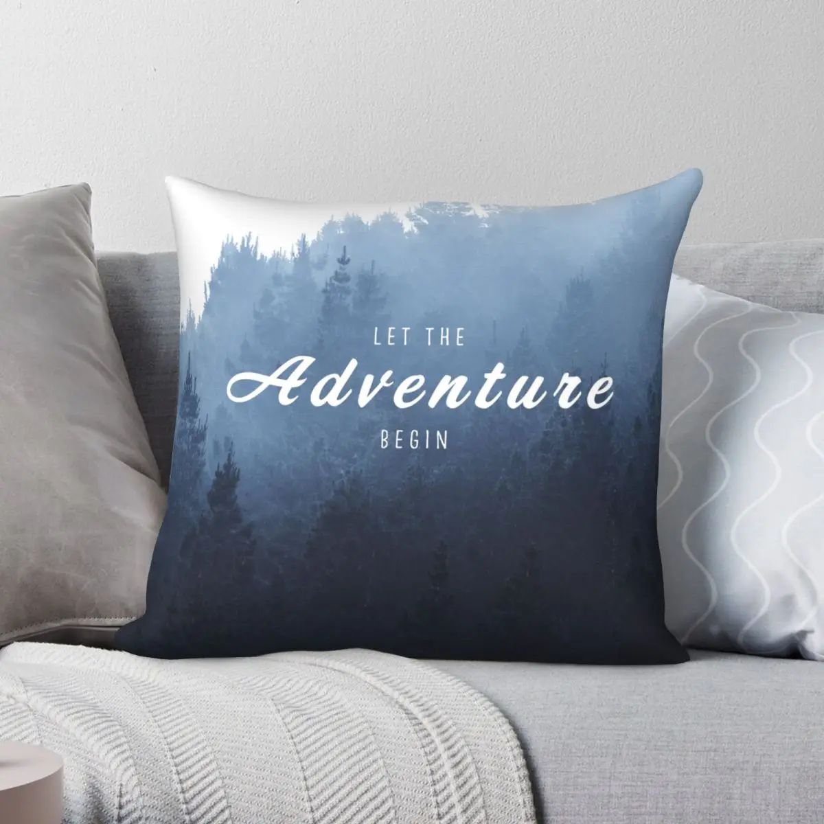 Let The Adventure Begin Misty Forest Pillowcase Polyester Linen Velvet Creative Decor Throw Pillow Case Bed Cushion Cover 18