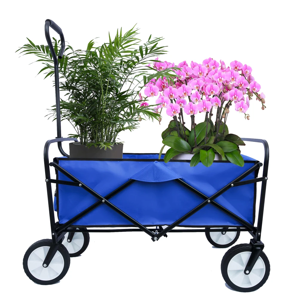 

Folding Wagon Garden Shopping Beach Cart (Blue)