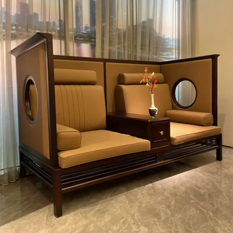 New Chinese Arhat Bed Solid Wood Ebony Arhat Sofa Pulling Double Tea Room Living Room Zen Sliding Furniture
