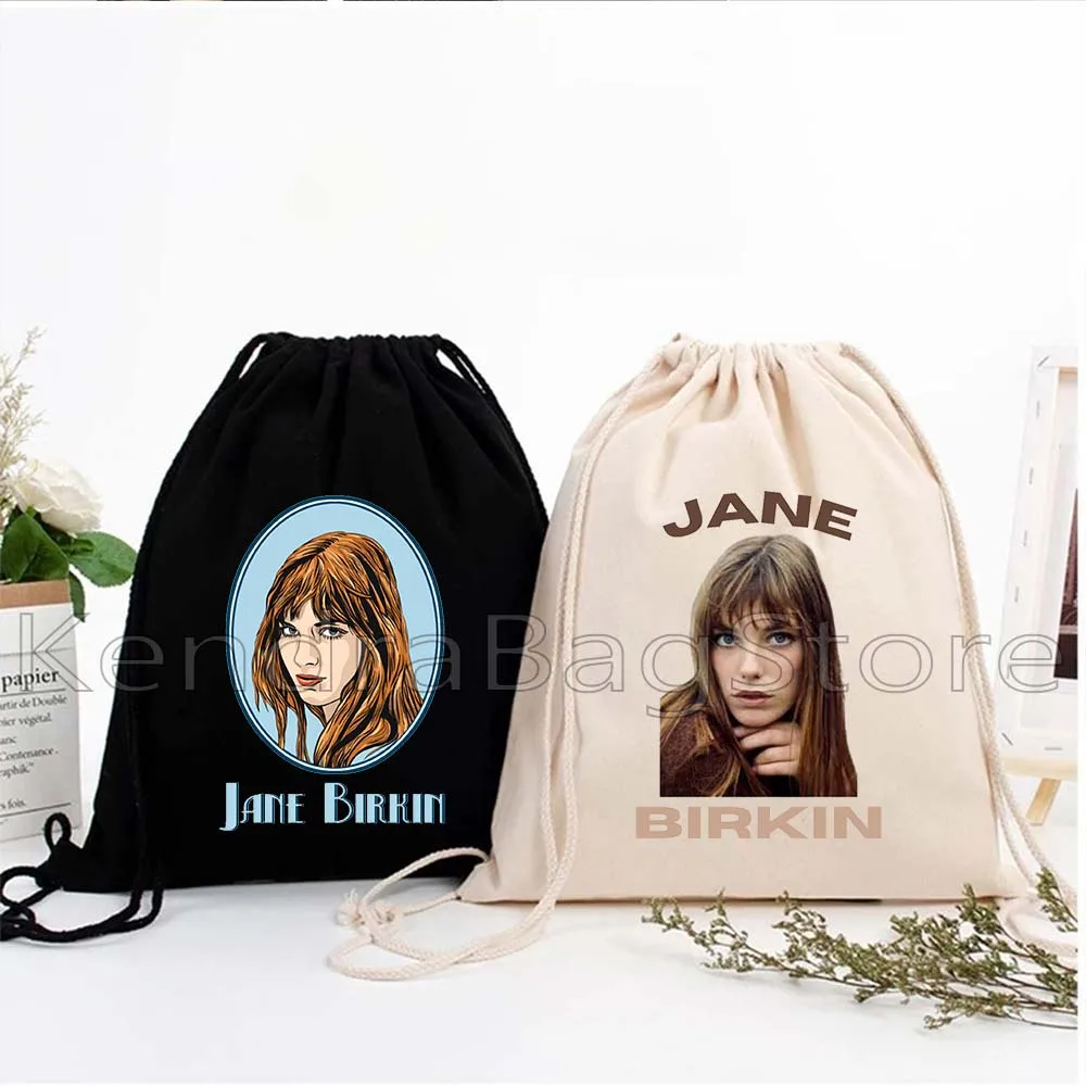 

Jane Birkin Style Portrait Canvas Drawstring Bags Soccer Backpack Gym Sackpack Gift String Bag for Exercising Hiking Sports Yoga