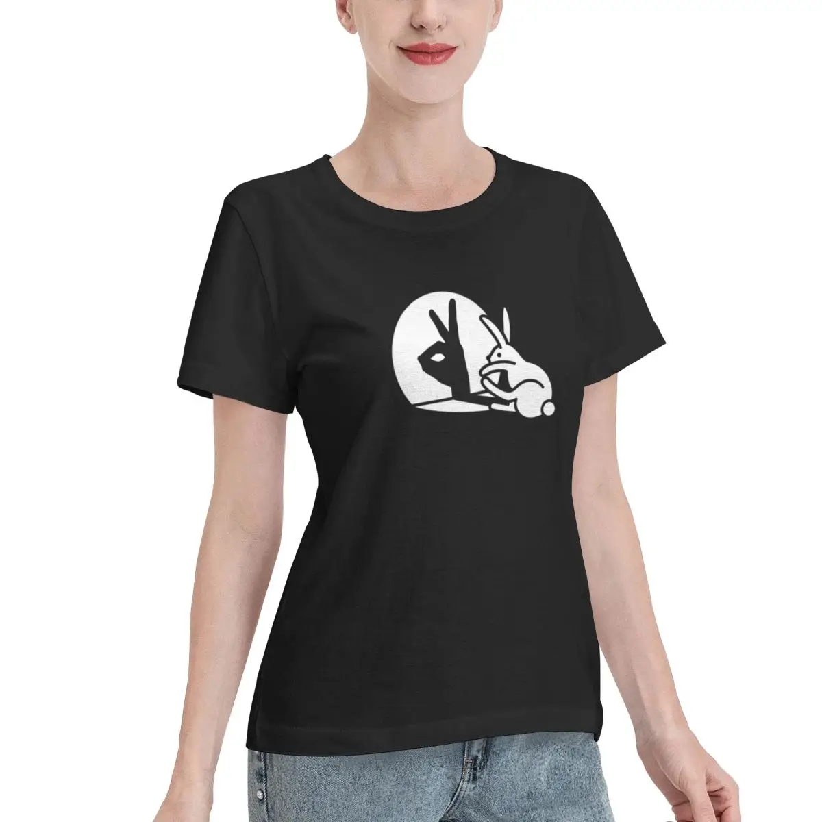Go To Top Funny Rabbit Hand Shadow Puppets Humor Pop Art Women's T-shirt Streetwear Trendy Basic Tee