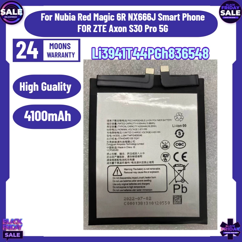 Li3941T44PGh836548 4100mAh A2122h Battery for Nubia Red Magic 6R NX666J Smart Phone FOR ZTE Axon S30 Pro 5G