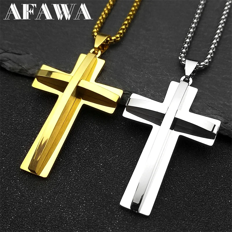 

Christian Big Jesus Cross Crucifix Pendant Necklace for Men Stainless Steel Gold Color Male Chain Jewelry cadenas para hombre