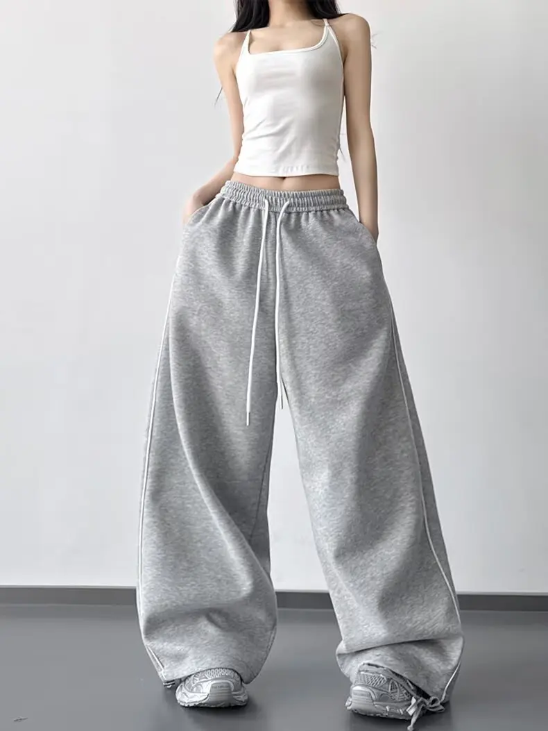 Damen Weite Hosen Frühling/Herbst Neuer Stil Locker Sitzende Slim-Fit Kordelzug Sporthosen Fließende Lässige Lange Hosen – Detail 3