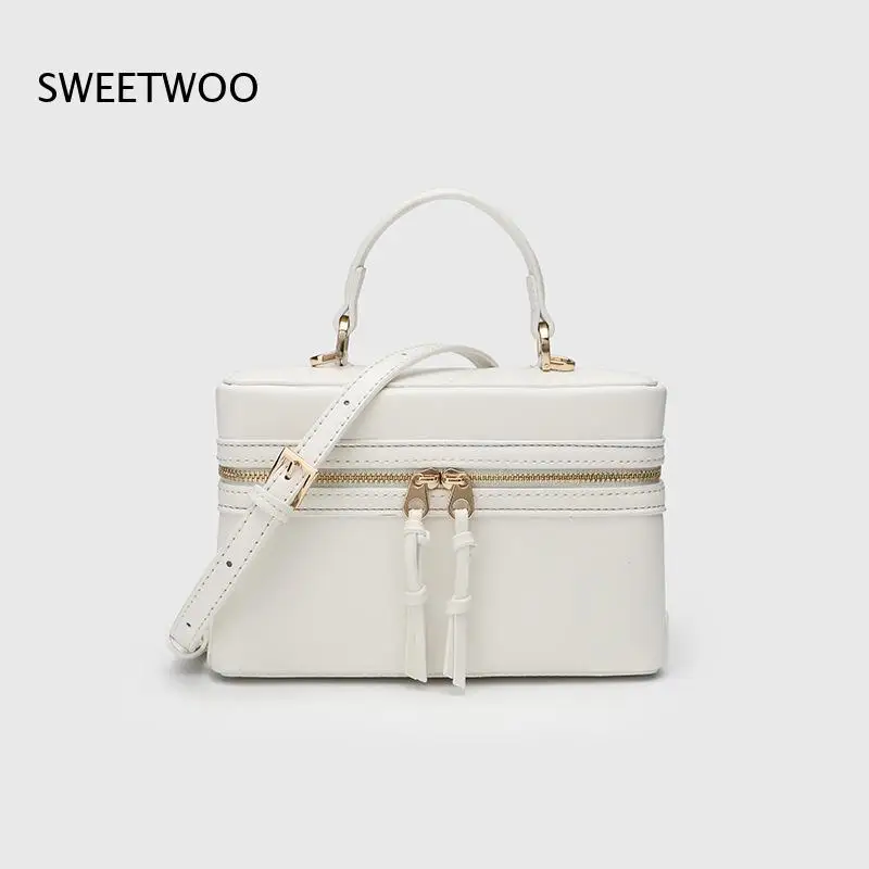 2026 Color Block Zipper Box Crossbody Bag Fabric Pu Splicing Short Top Handle Daily Dating Mini Shoulder Purse