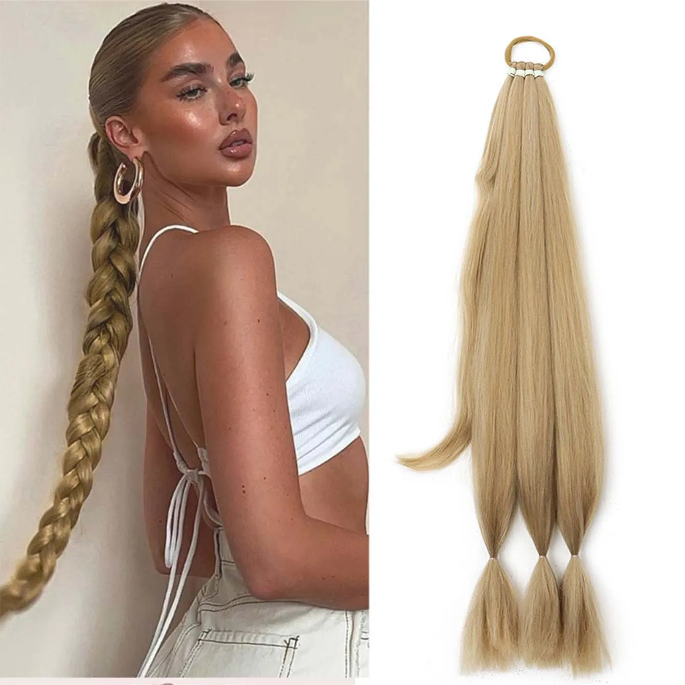 

80cm Synthetic Braided Ponytail Extensions Black Brown Blonde Hairpiece Pony Tail With Hair Tie For Women Fake Hair Extensions