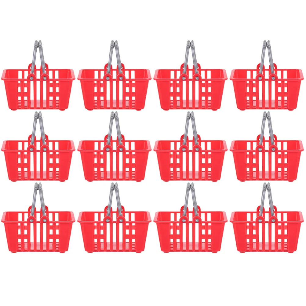 12 Pcs Mini Shopping Basket Kids Toy Playing House Plastic with Handle Pretend Storage Baskets Child