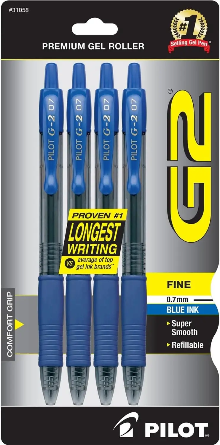 

Premium Gel Roller Pens, Fine Point 0.7 mm, Blue Ink, Pack of 4 - Smooth Writing for School, Journaling & Office