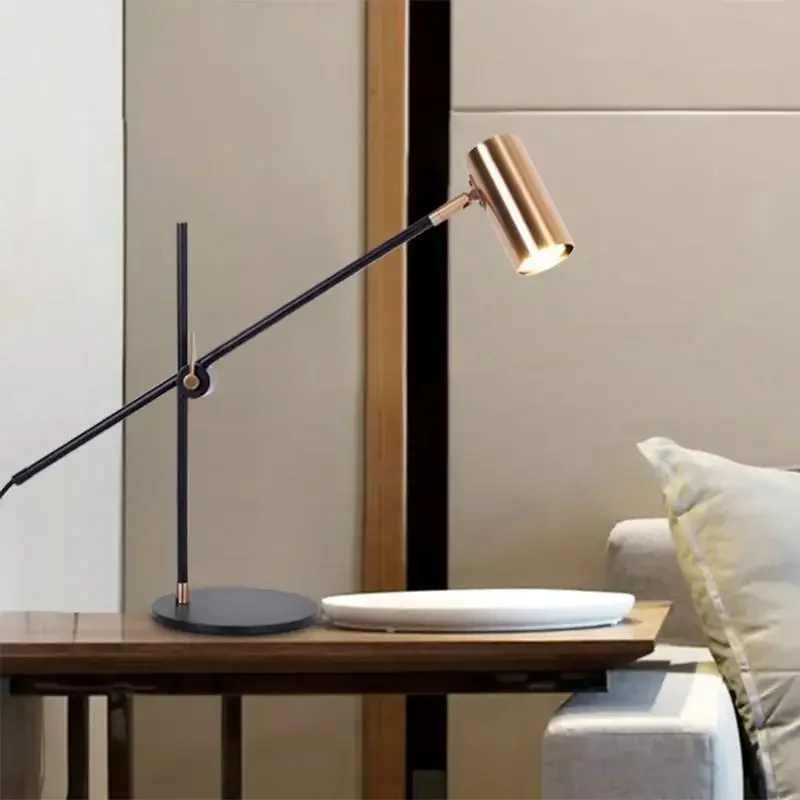 Simple desk lamp long rod rocker arm LED creative desk Nordic decorative lighting hotel living room bedroom bedside lamp