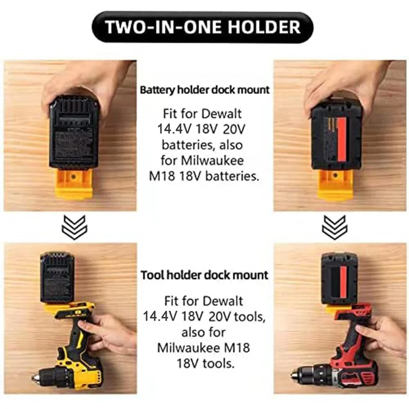 ZWINCKY Battery Tool Machine Drill Holder 2-in-1 for Dewalt 18/20V for Milwaukee Power Tool Mounts Storage Hanger Rack Bracket