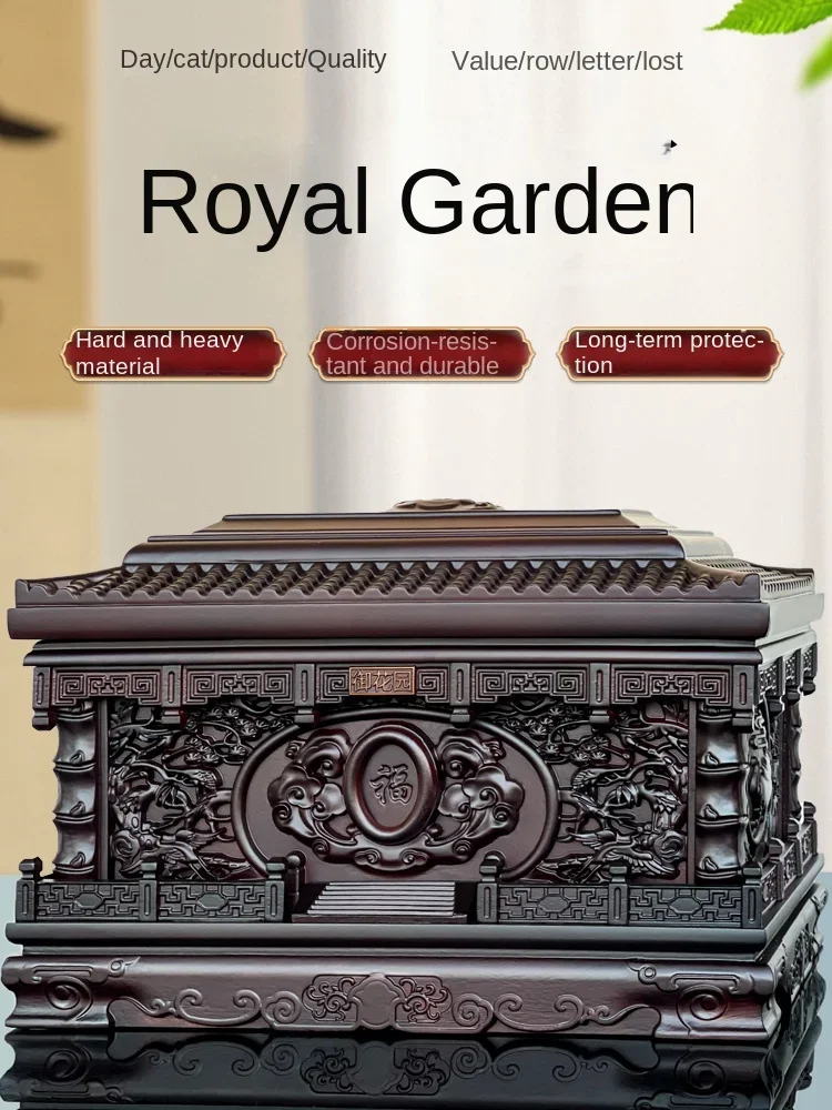 Ash box, solid wood, ebony, crane garden, crane driving, wooden carved longevity box, men's and women's coffins, moisture-proof