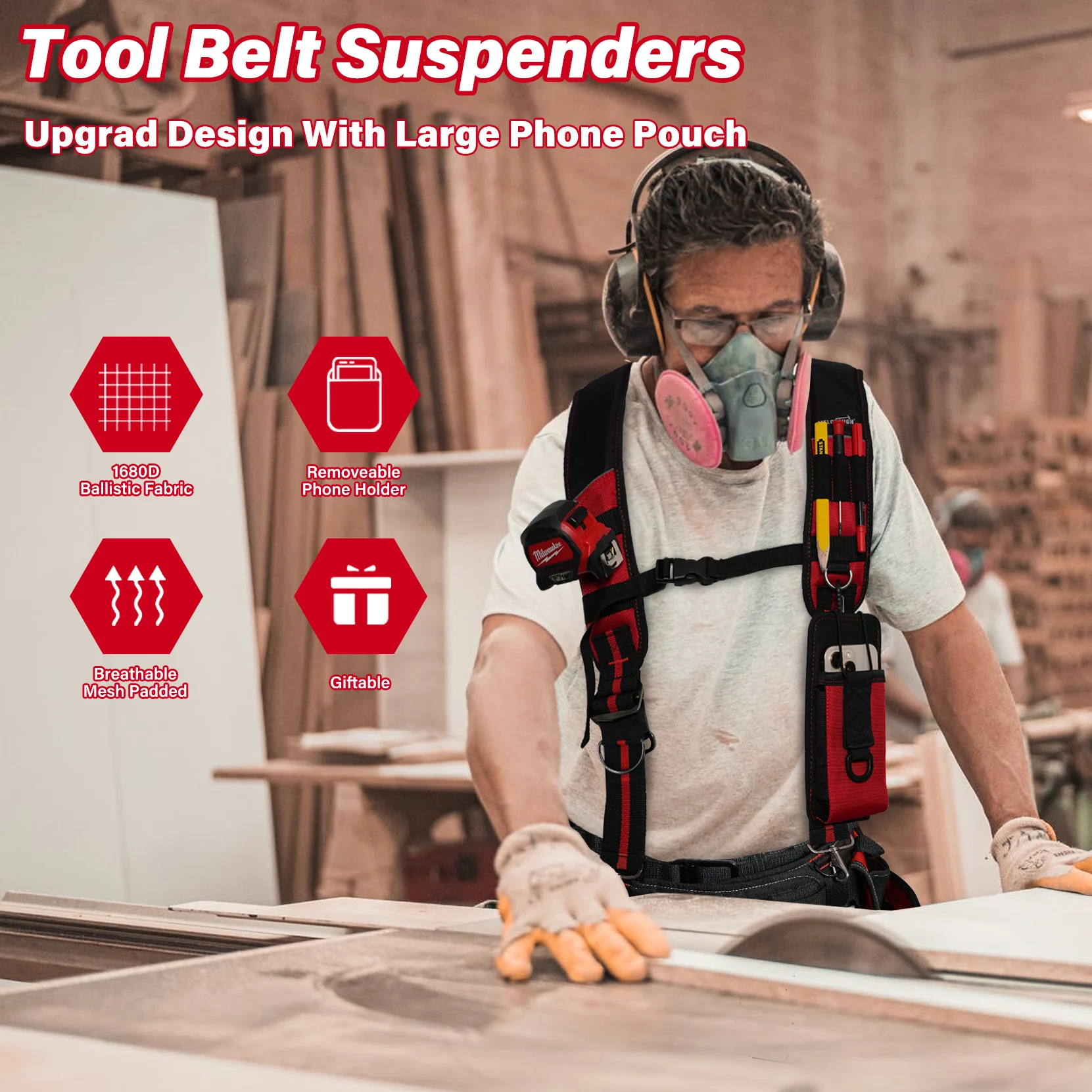 MELOTOUGH Tool Belt Suspenders Construction Bag Suspenders Padded Work Belt Hi Vis Suspenders for Carpenter/Electrician