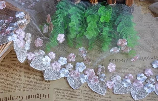 5yards Embroidery Lace for Clothing Skirts Accessories Colored gold thread transparent mesh lace trim