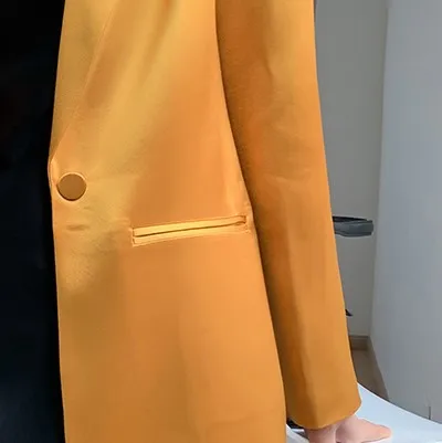 Shpmishal 2026 Luxury Metallic Gold Acetate Blazer Set Women Heavyweight Satin Structured Power Suit Executive Workwear Outfit
