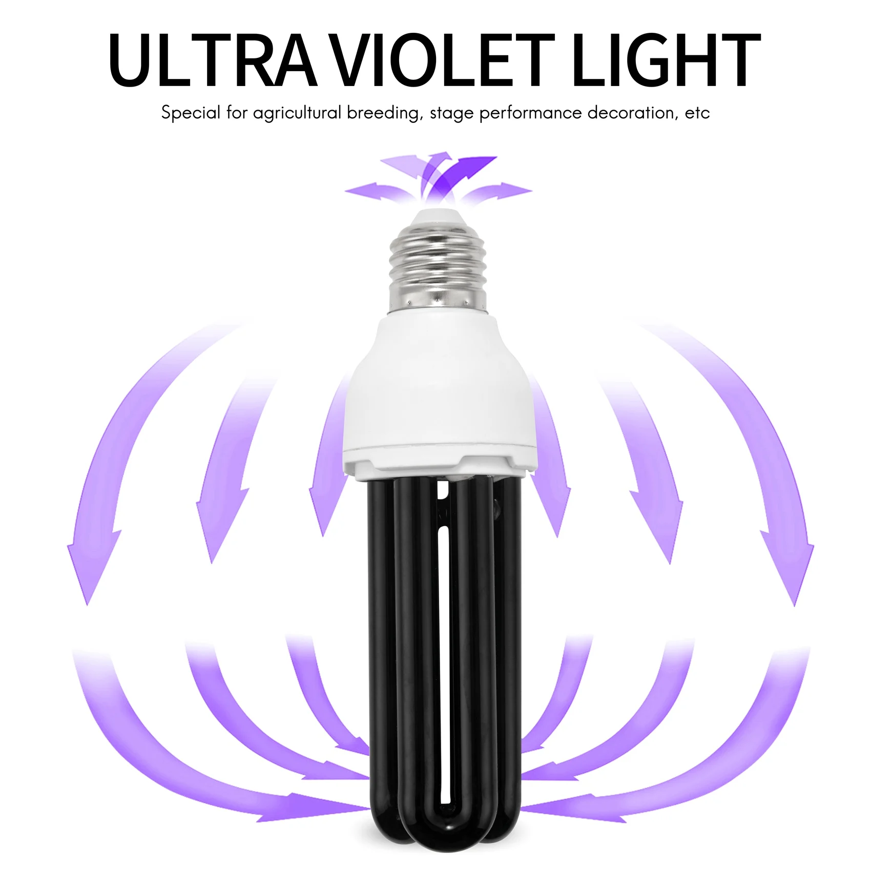 Bombilla de luz ultravioleta fluorescente, lámpara CFL E27, 40W, UV, 220V, forma: recta, voltaje de potencia: 40W, cc 12V
