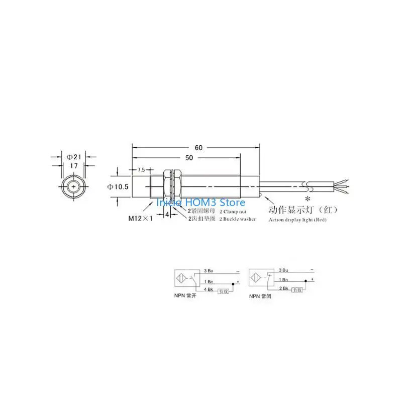 A5YD 4mm for DC 10-30V NPN NO LJ12A3-4-Z/BX-10-30V Inductive Proximity Swi