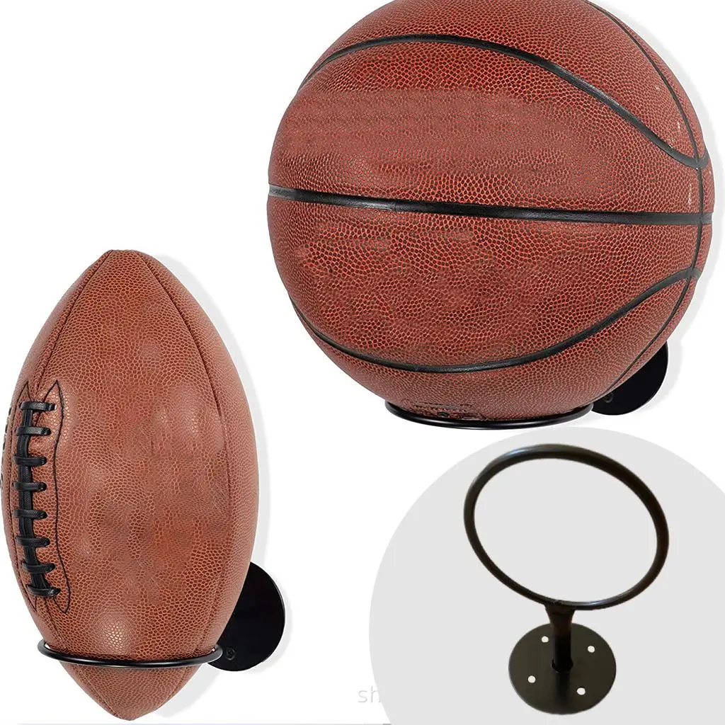 Dormitory Wall Mounted Ball Holder Display Support for Basketball Football Volleyball Exercise Black Home Organizer for Kids