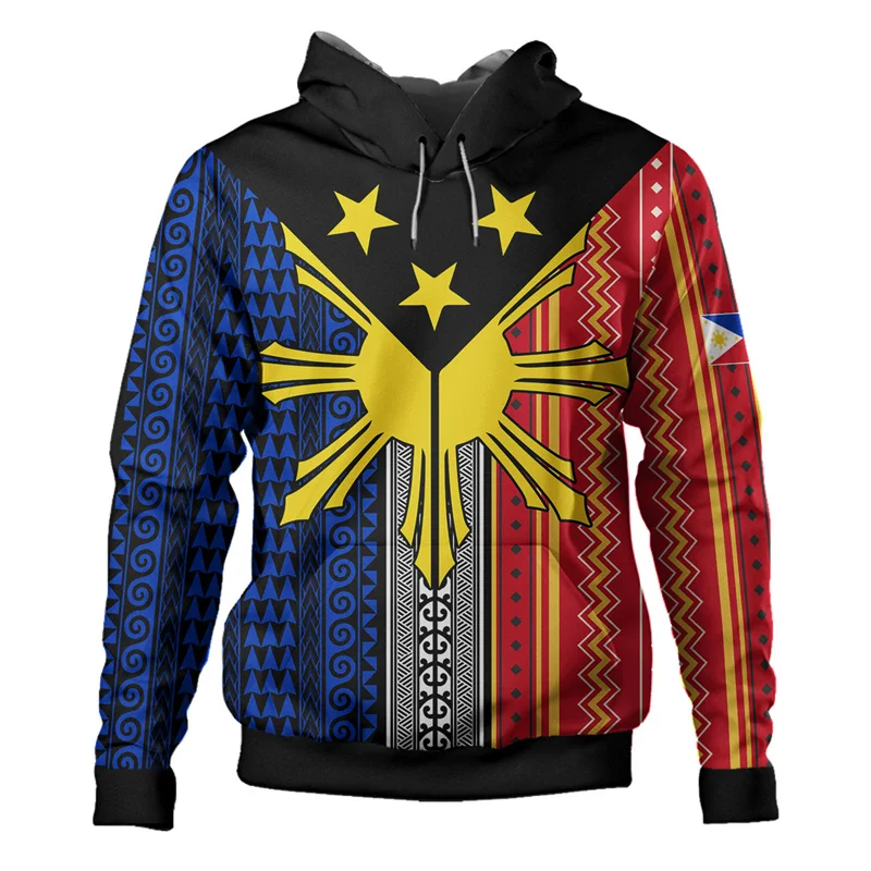 

Vintage 3D Printed RepublicOf The Philippines Flag Hoodies For Men Philippine National Emblem Graphic Hooded Hoody Pullover Top