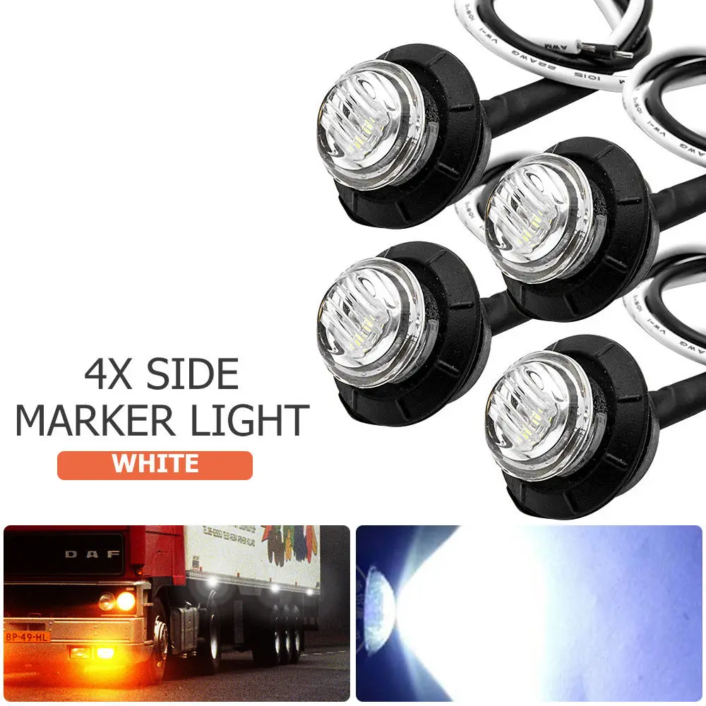 4pcs Eagle Eye 3LED Side Marker Lights Rock White Round Button Lights Truck Lamp  Fit for 12v/24v Cars Trailers Trucks etc..