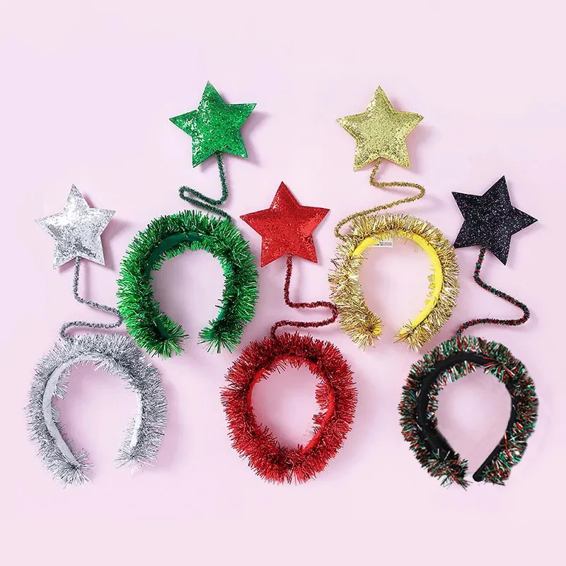 1pc Fashion Five-pointed Star Headbands Girls Colorful Plush Hairbands Kids Children Festival Party Decoration Hair Accessories