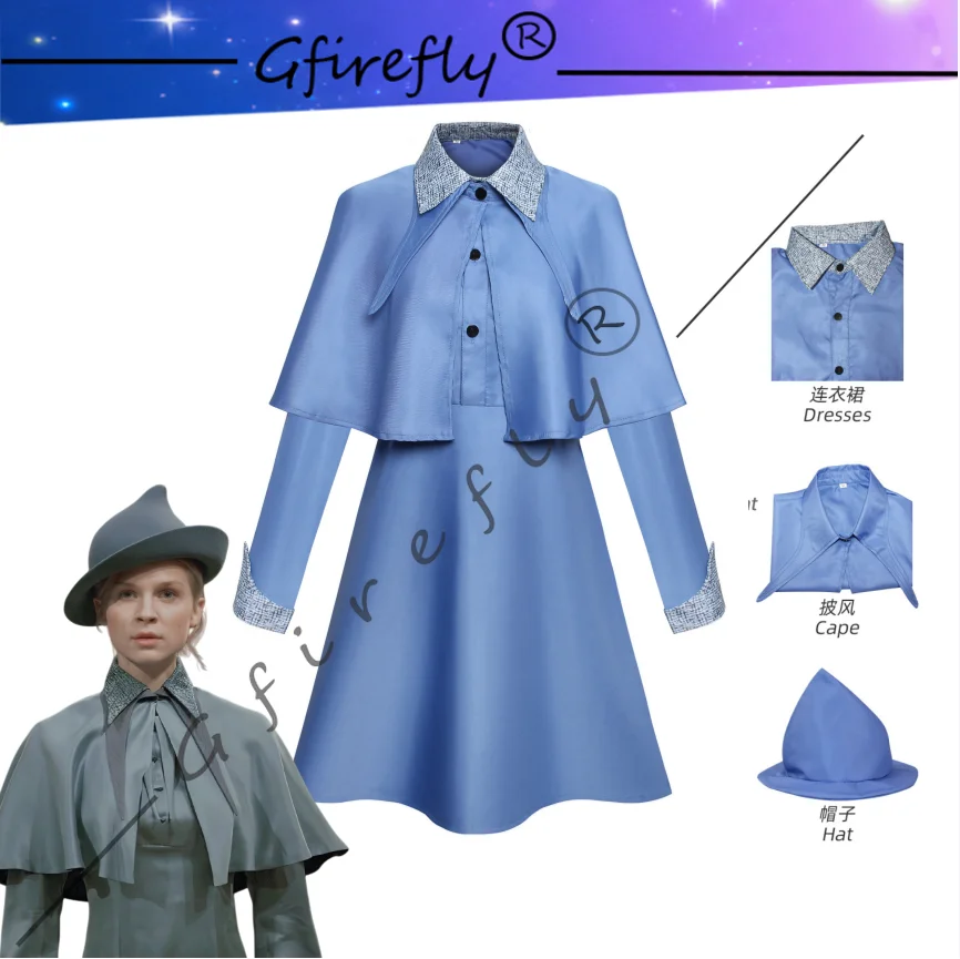 

Fleur Delacour Cosplay Costume The Same Style As The Characters in The Magic Film Blue Dress Hat Cape Complete Halloween