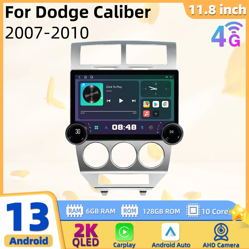 

2-диночный 11,8-дюймовый экран для Dodge Caliber 2007-2010, Android, автомобильное радио, навигация, мультимедийное аудио головное устройство, авторадио, стерео Carplay