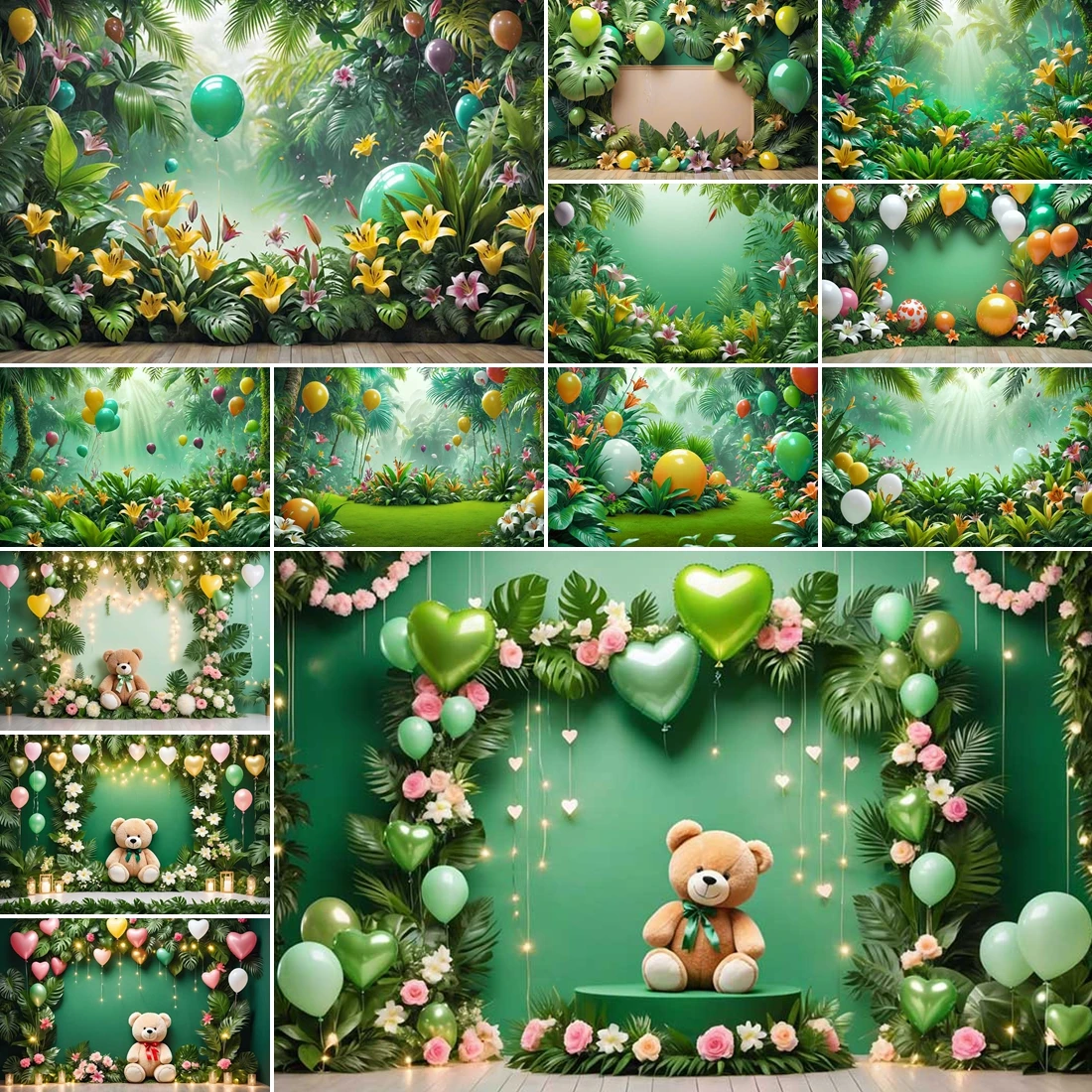 

MOON.QG Jungle Tropical Backdrop For Cake Smash Girl Baby Boy 1St Birthday Summer Photo Background Teddy Bear Palm Tree Decor