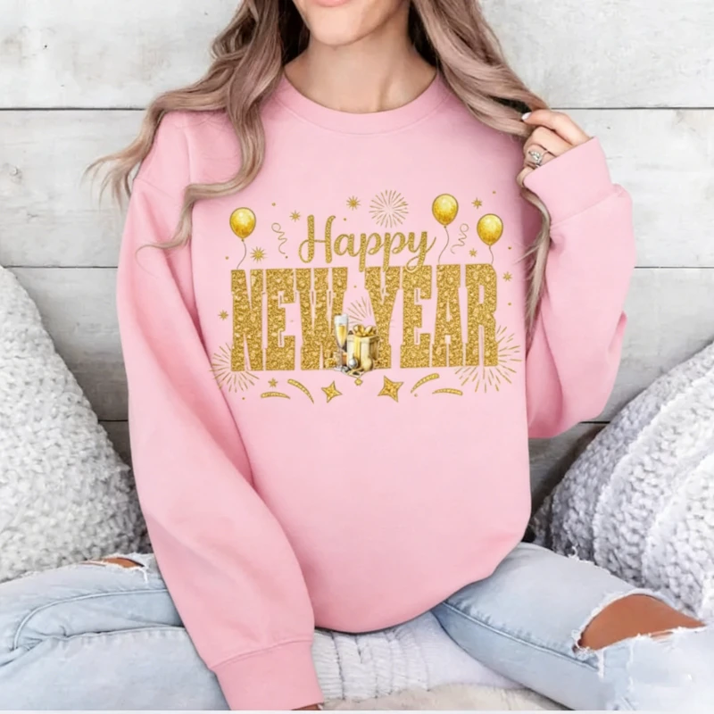 ديسكو الكرة الأسود والذهبي الترتر بريق ليوبارد سنة جديدة سعيدة اسكواش مرحبا 2026 الخريف والشتاء البلوز الكبار البلوز