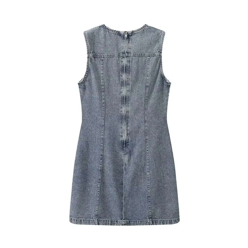 Denim Dresses Summer Women\'s  New Fashion Simple Slim O-neck Mini Women\'s Dress Denim Street Elegant Student Youth Dress