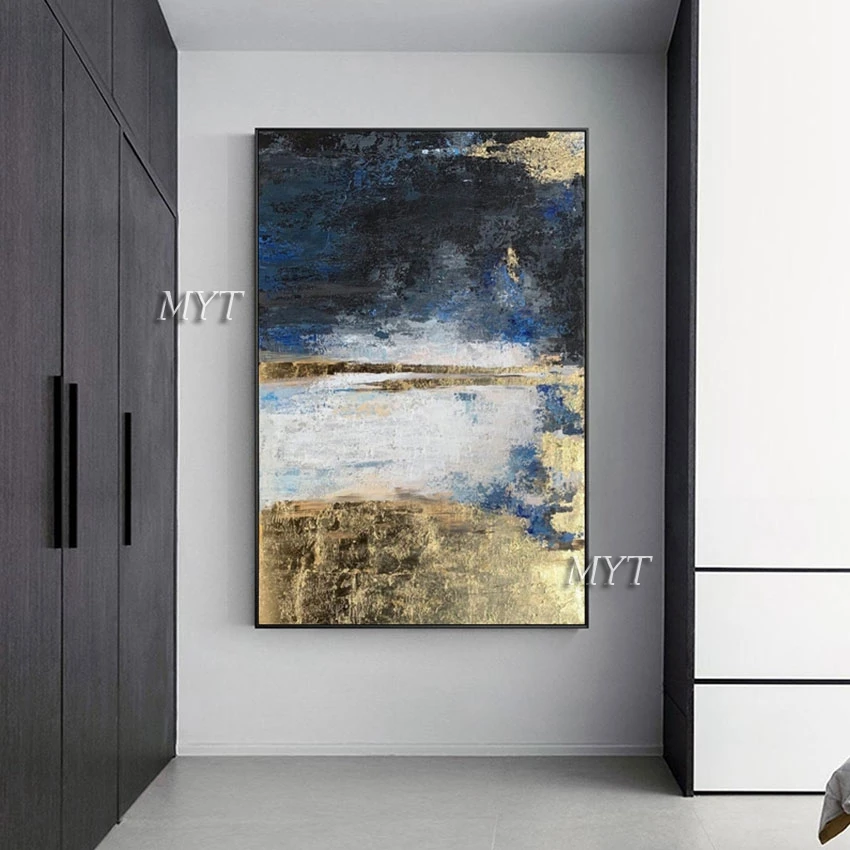 

Luxury Living Room Wall Picture Gold Foil Painting Abstract Office Decoration Art Style Frameless Canvas Artwork Showpiece