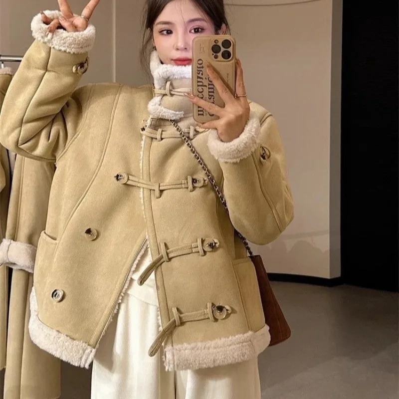 Vintage Winter Shearling Bontjassen Vrouwen Suède Jas Elegtant PU Leer Bomber Jassen Outerwears Mode Vrouwen Winter Kleding