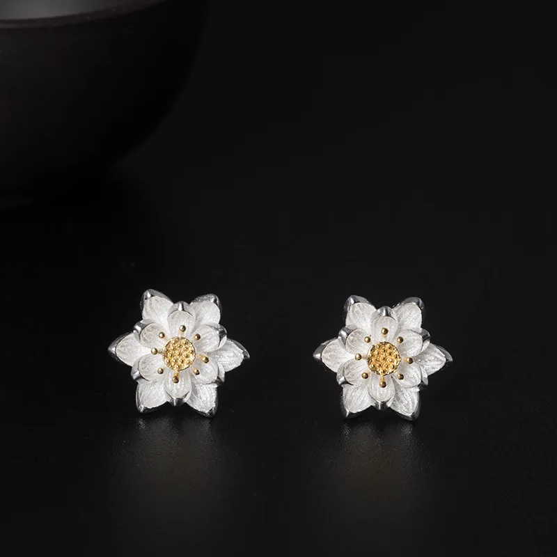 

Ювелирные изделия из серебра S925 ручной работы, серьги-гвоздики в стиле ретро и художественный лотос, аксессуары-гвоздики в китайском лотосе, креативные и высококачественные