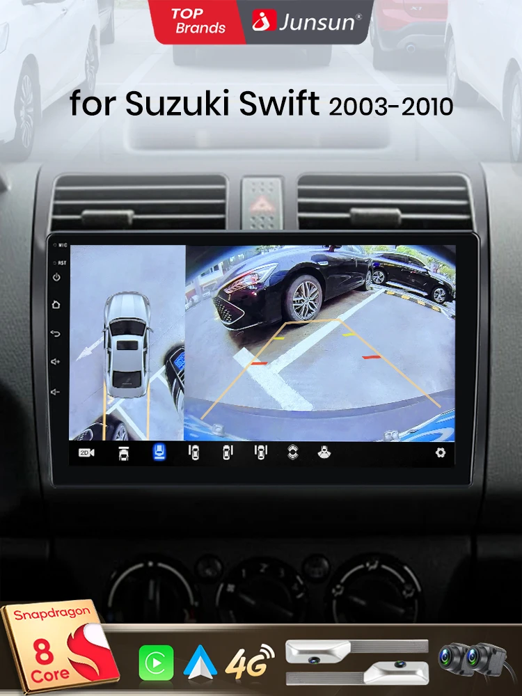 Junsun Qualcomm 8-Core 360 Camera Draadloze CarPlay Android Auto Autoradio voor Suzuki Swift 2006-2010 GPS multimedia - afbeelding 2