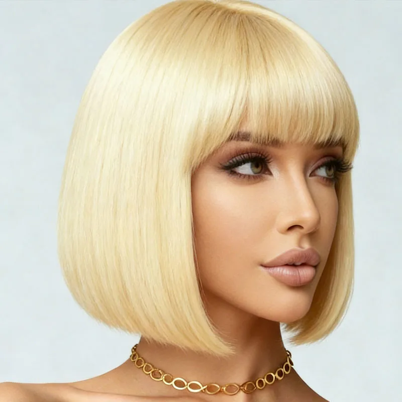 Golden elegant and fashionable 12 inch synthetic shoulder length wig, suitable for daily use at role-playing parties image 4