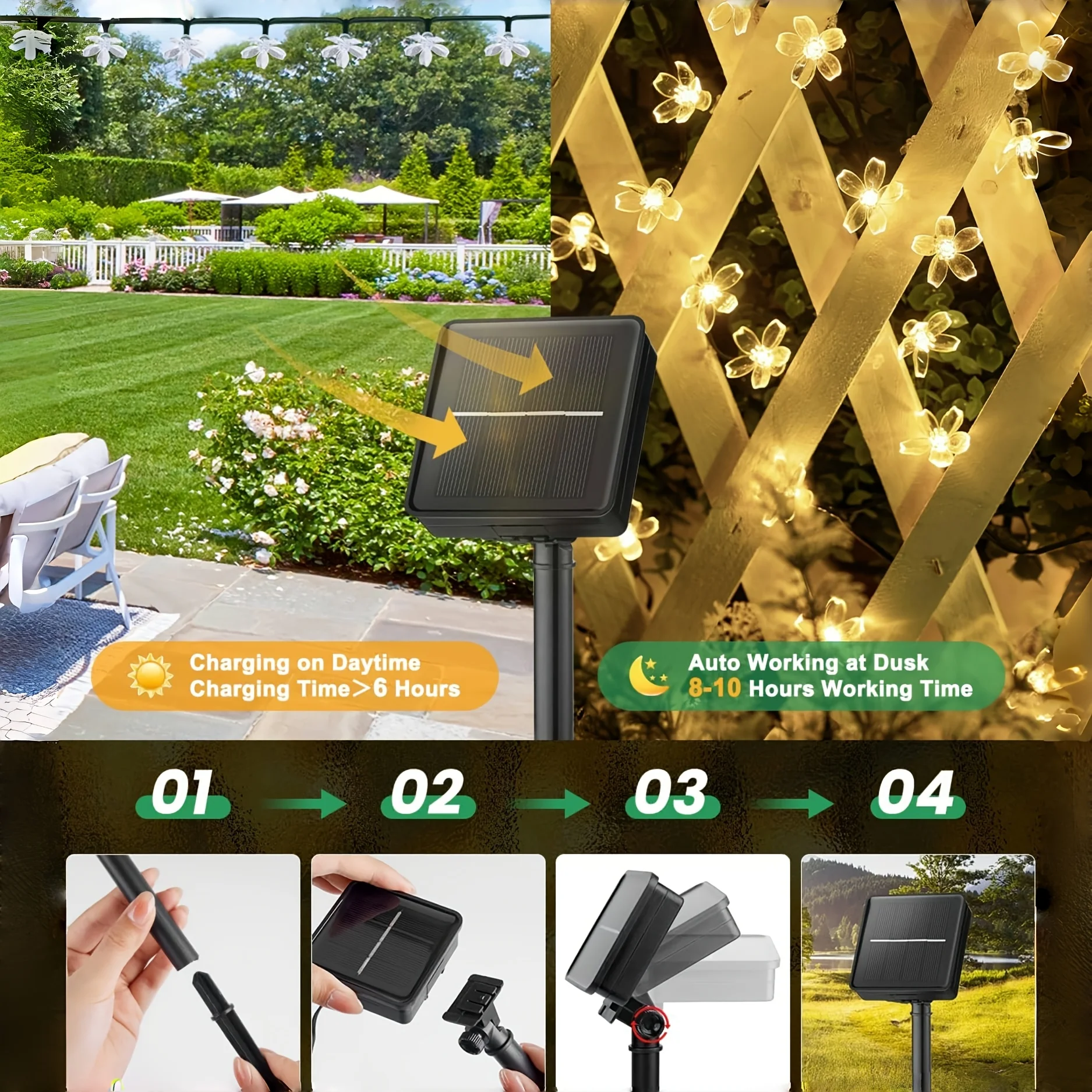 Outdoor Warm Cherry Blossom Solar String Lights 8 Mode 20/50/100 LED Waterproof Solar Lamp for Garden Fence Patio Yard Christmas