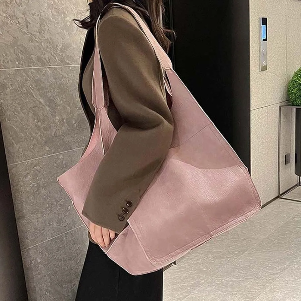 

Casual Soft PU Tote Bag Magnetic Button American Style Large Capacity Shoulder Bag Rretro Solid Color