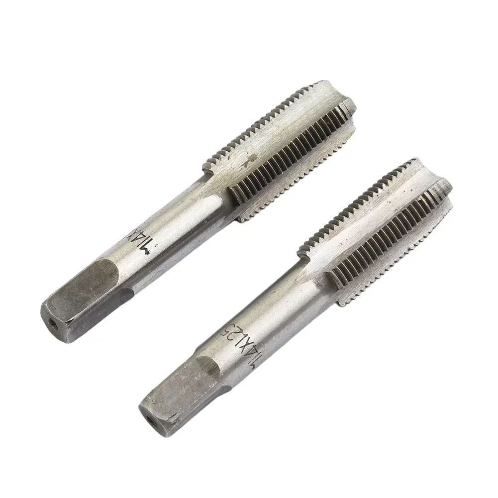 2 Pcs Tap HSS 14mm X 1.25 Metric Taper Head And Plug Head Right Thread M14 X 1.25mm Silver High-speed Steel Taps