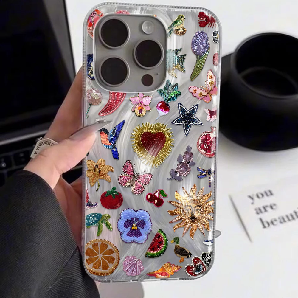 

Floral Pattern Phone Case For iPhone 16 15 14 13 12 11 Pro Max 16E XS XR 7 8 Plus SE 2022 Shockproof Laser Bumper Cover Fundas