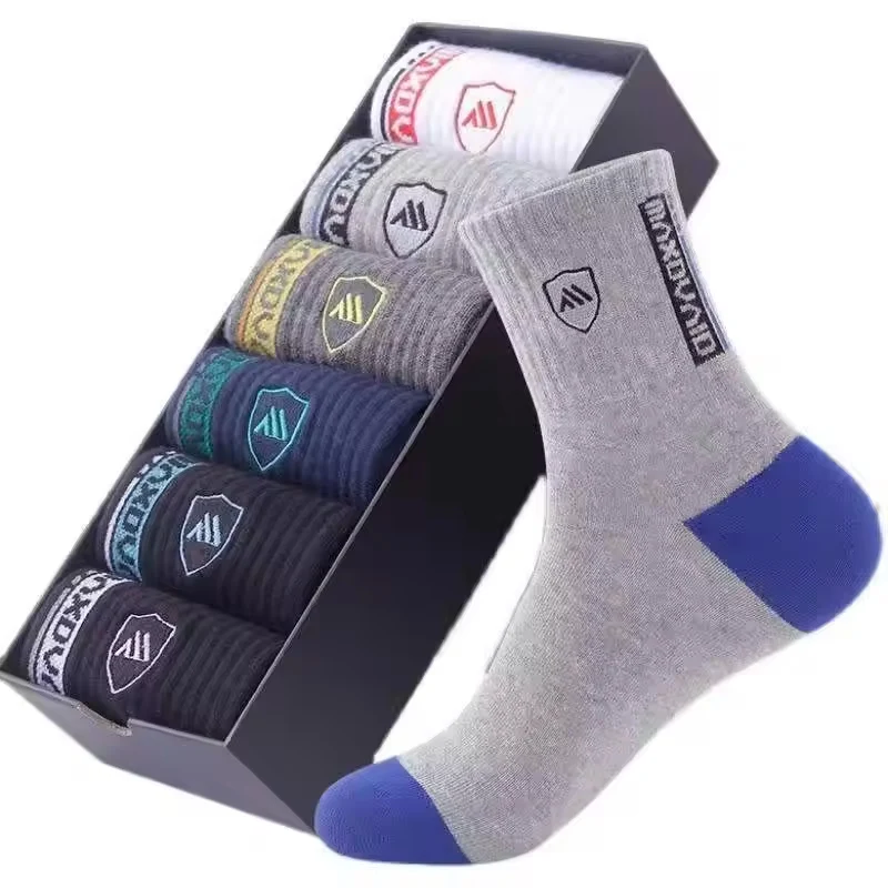 5 Pairs Box Classic Soft Business Socks Crew Bamboo Polyester Fiber Men Tube Sport Socks Set in A Box 100% Cotton Thick Socks