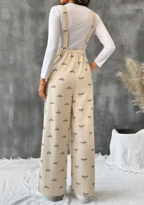 Women's Jumpsuit 2025 New Sweet Style Jumpsuit Butterfly Knot Warm Corduroy Suspender Overalls Minimally Casual Elegant Jumpsuit