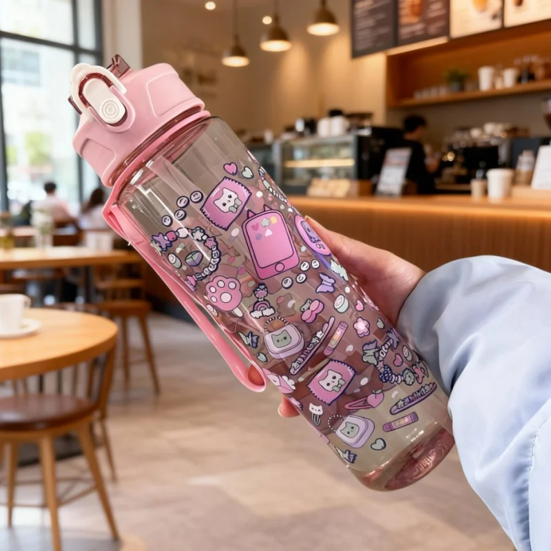 Conveniente 750ml garrafa de água impressa dos desenhos animados copo de palha portátil à prova de vazamento grande capacidade esportes ao ar livre viagem ginásio esportes