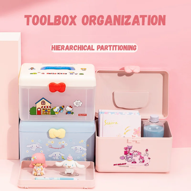 Hello Kitty Kuromi Melody Cinnamoroll Cartoon Toolbox Geneeskunde Opbergdoos Thuis Opbergdoos Randapparatuur Kamer Versierd